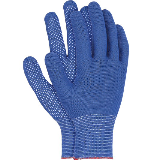 Medžiaginės pirštinės su PVC taškeliai DOT BLUE, mėlynos spalvos (12 porų)