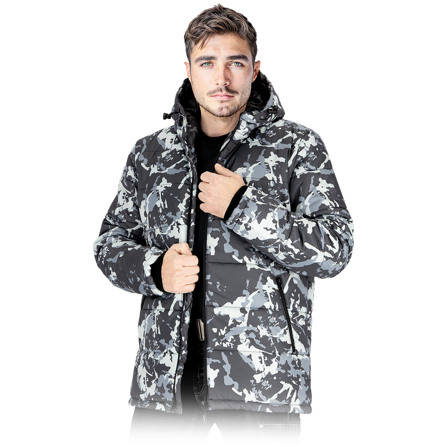 Polyurethane-coated winter jacket MARCK, modern camouflage pattern