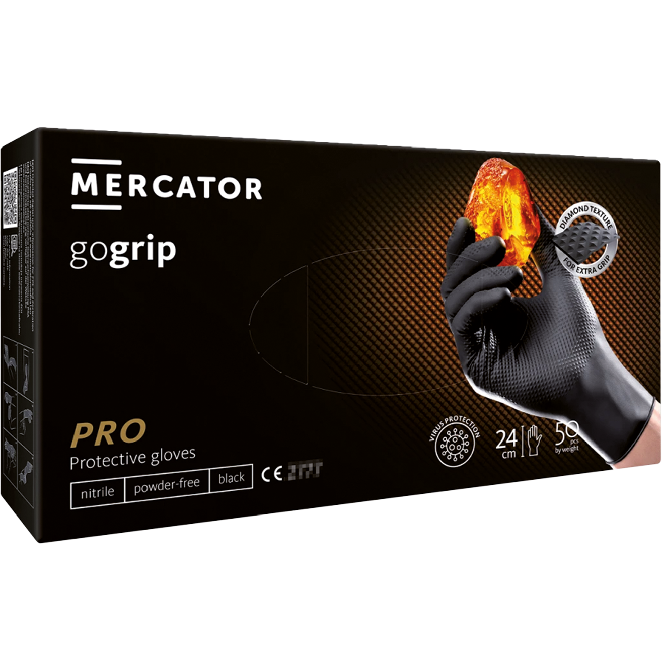 Aukštos kokybės nitrilinės pirštinės MERCATOR GOGRIP PRO (50 vienetų), be pudros