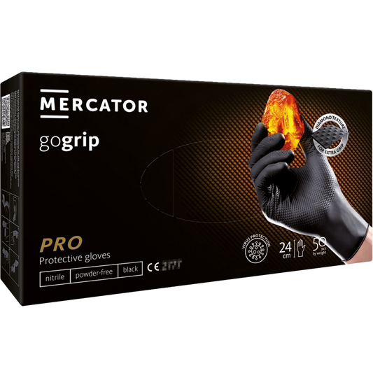 Aukštos kokybės nitrilinės pirštinės MERCATOR GOGRIP PRO (50 vienetų), be pudros