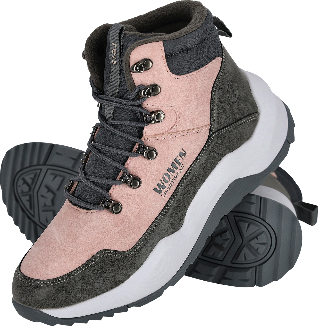 Durable leather women's casual shoes PICCOLA, with pink leather inserts