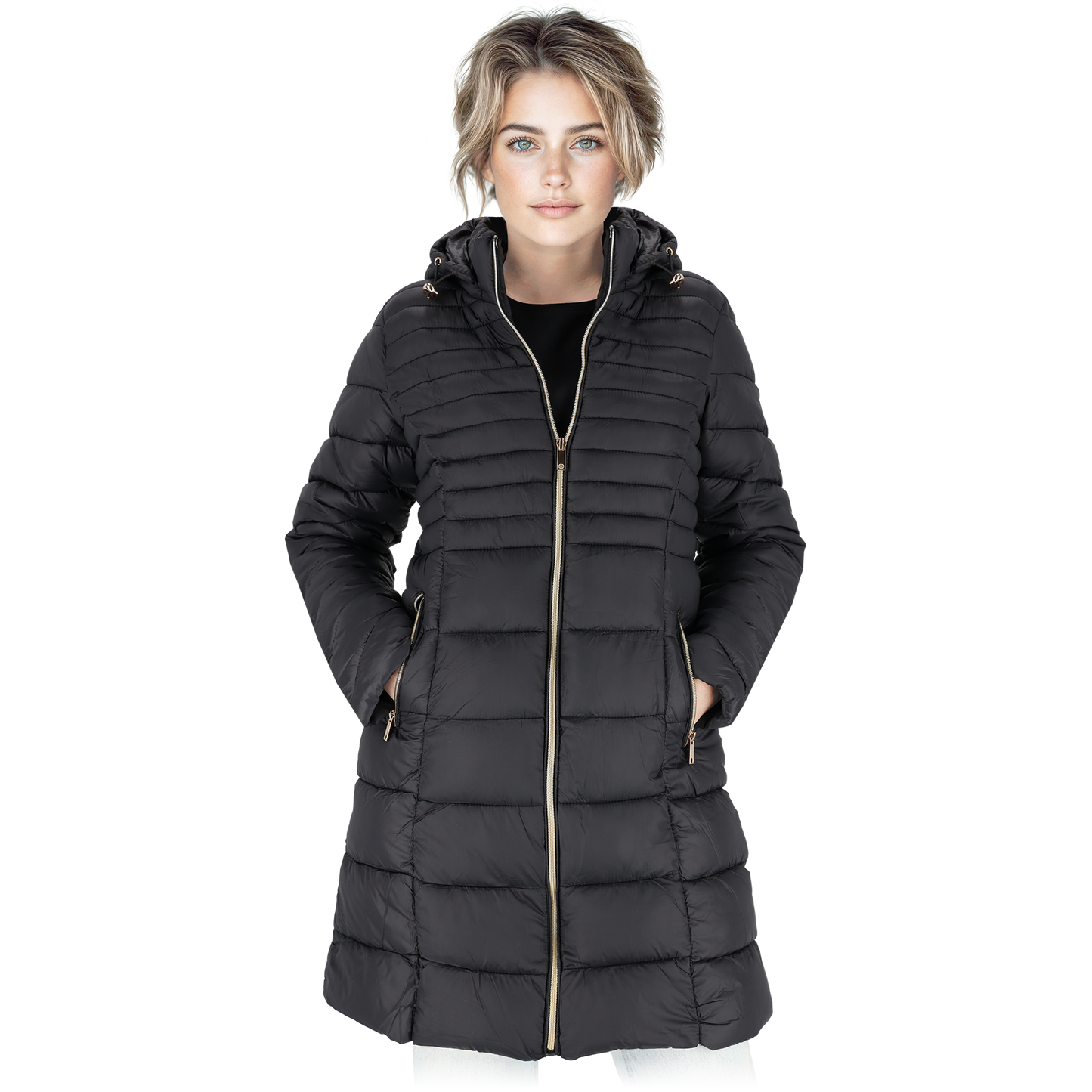 Demisezoninė universali ilga moteriška striukė GRITA, juodos spalvos