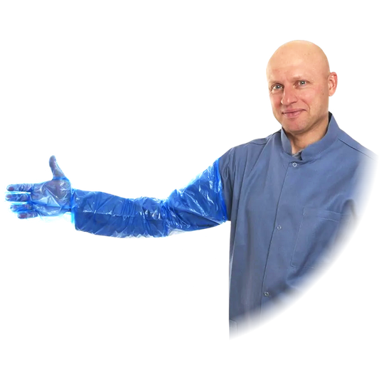 Veterinarinės vienkartinės pirštinės RVET (100 vnt.), mėlynos spalvos