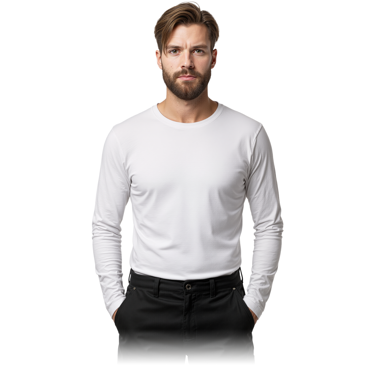 Vyriški marškinėliai LONGSLEEVE, ilgomis rankovėmis, 100% medvilnės, balti