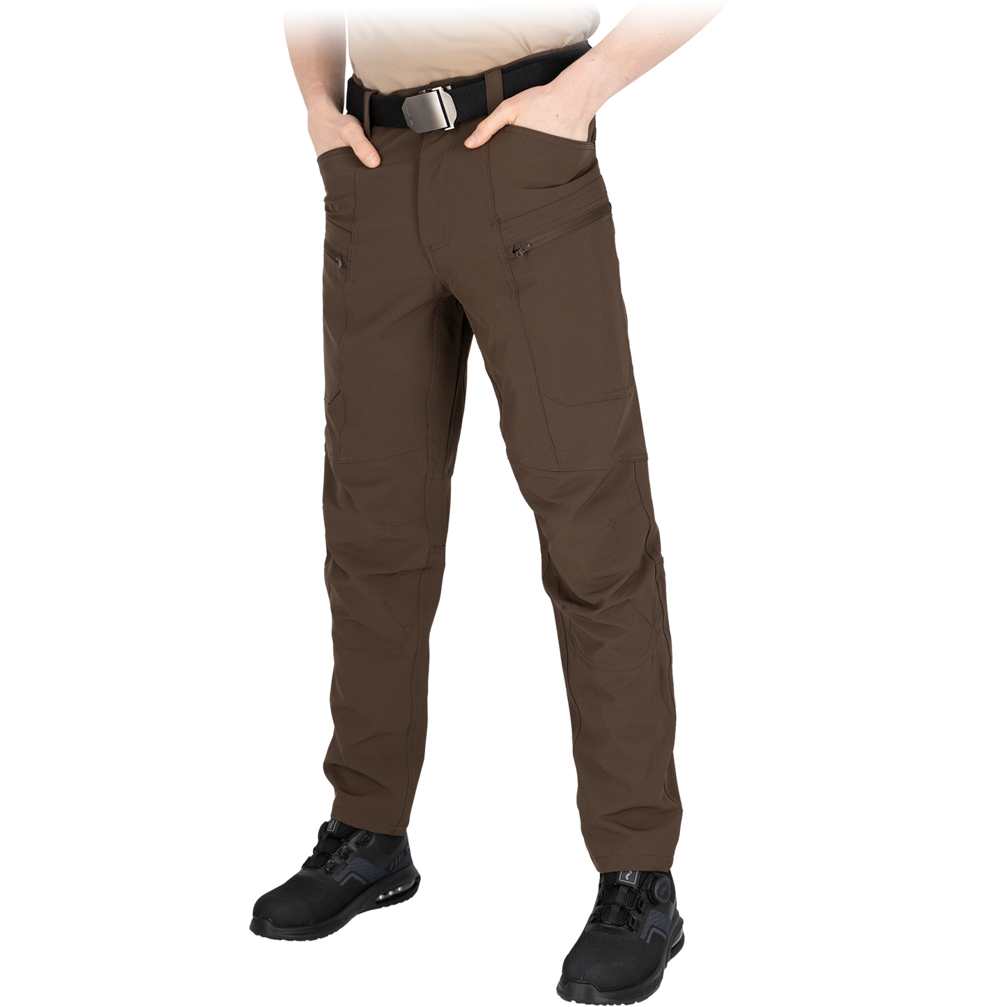 Ypatingai elastingos universalios kelnės RAMBLER, tamsiai rudos spalvos