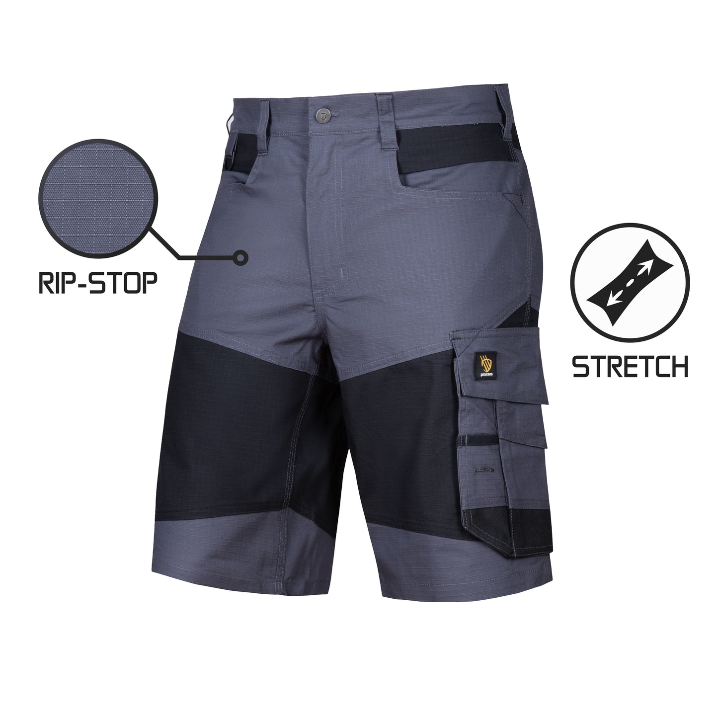 Elastingi ir Atsparūs darbo šortai BARI GRAY, plyšimui ir trinčiai atspari medžiaga