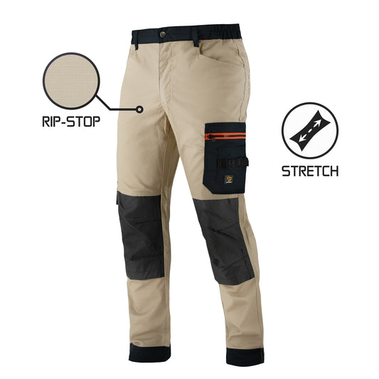Elastingos darbo kelnės MEGAWORK BROWN, iš elastingo RIP-STOP audinio, ruda spalva