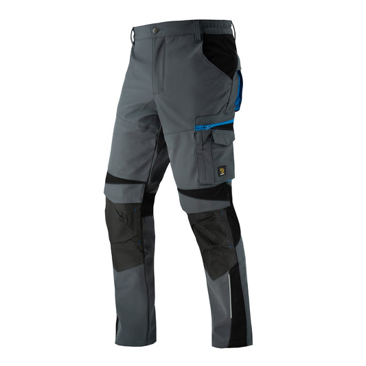 Elastingos softshell kelnės POWER FLEX, skirtos darbui vėsesniu oru, pilkos spalvos