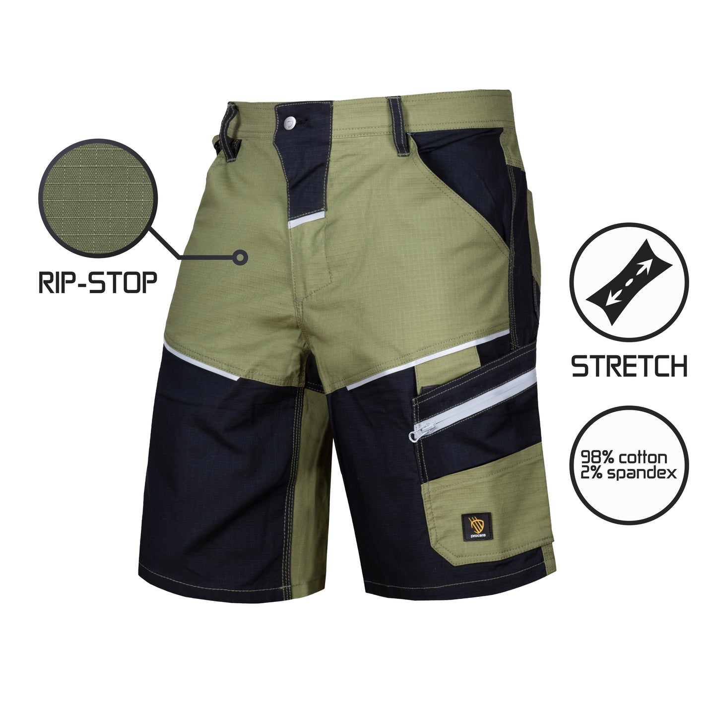 Darbo šortai LANDER SPANDEX, pagaminti iš patvaraus ir elastingo audinio (įvairių spalvų)