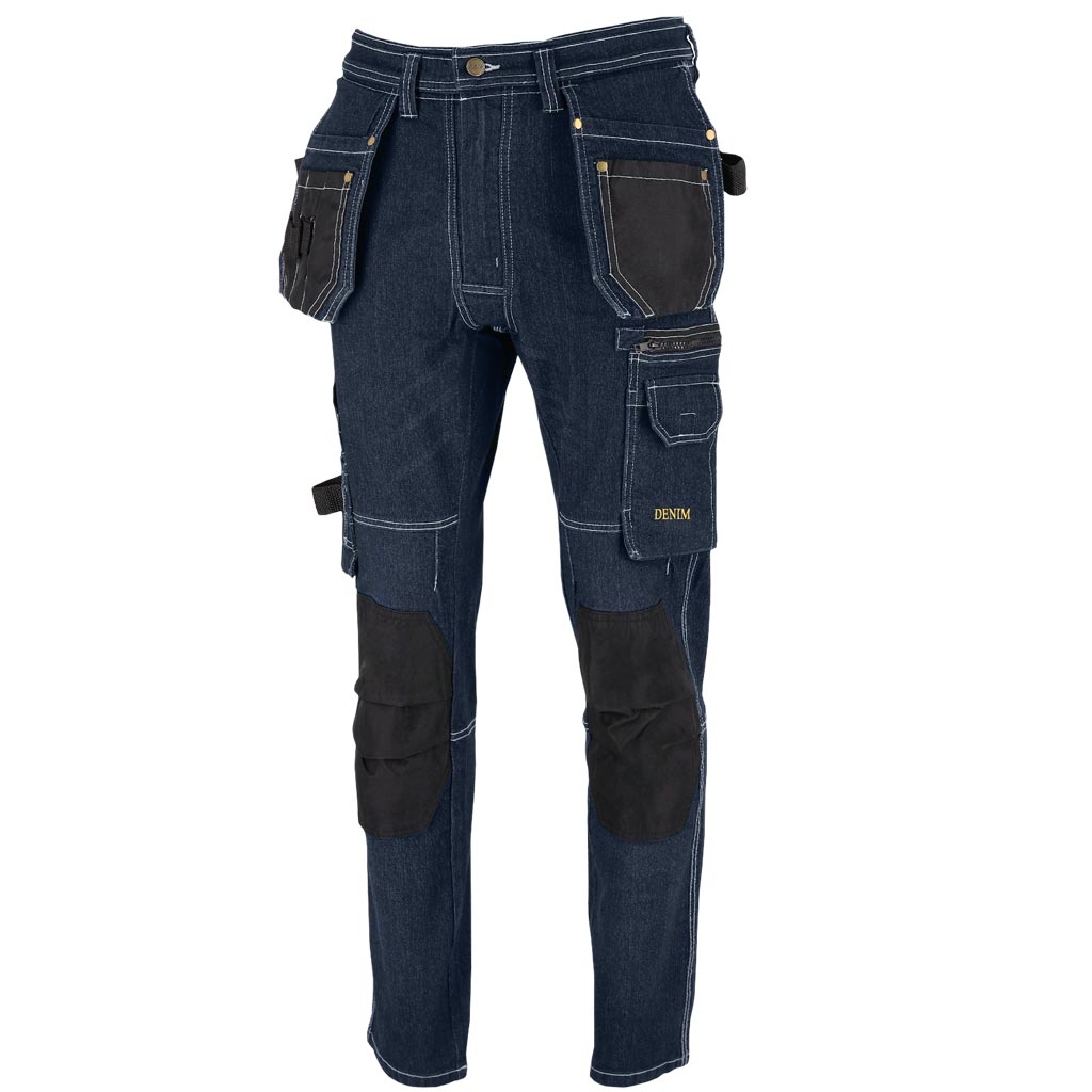 Itin tvirtos ir patogios džinsinės medžiagos darbo kelnės JEANS 415, su kabančiomis kišenėmis, mėlynos spalvos