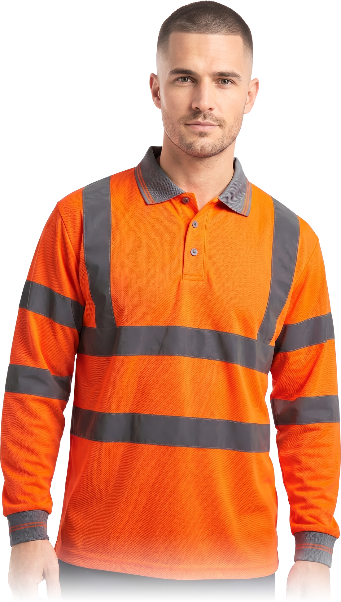 Polo signaliniai marškinėliai ilgomis rankovėmis FLUO, oranžinės spalvos