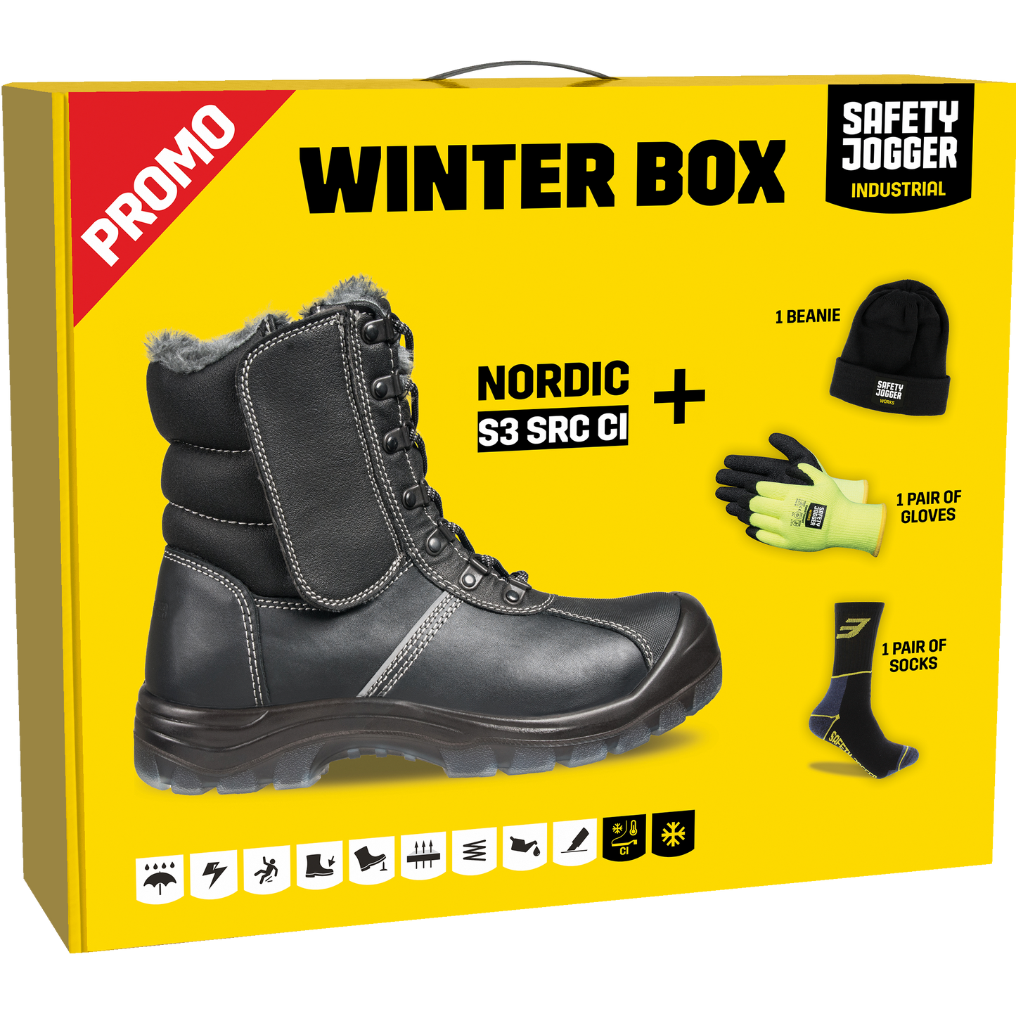 Žiemos komplektas NORDIC, Odiniai S3 kategorijos batai + kepurė + pirštinės + kojinės