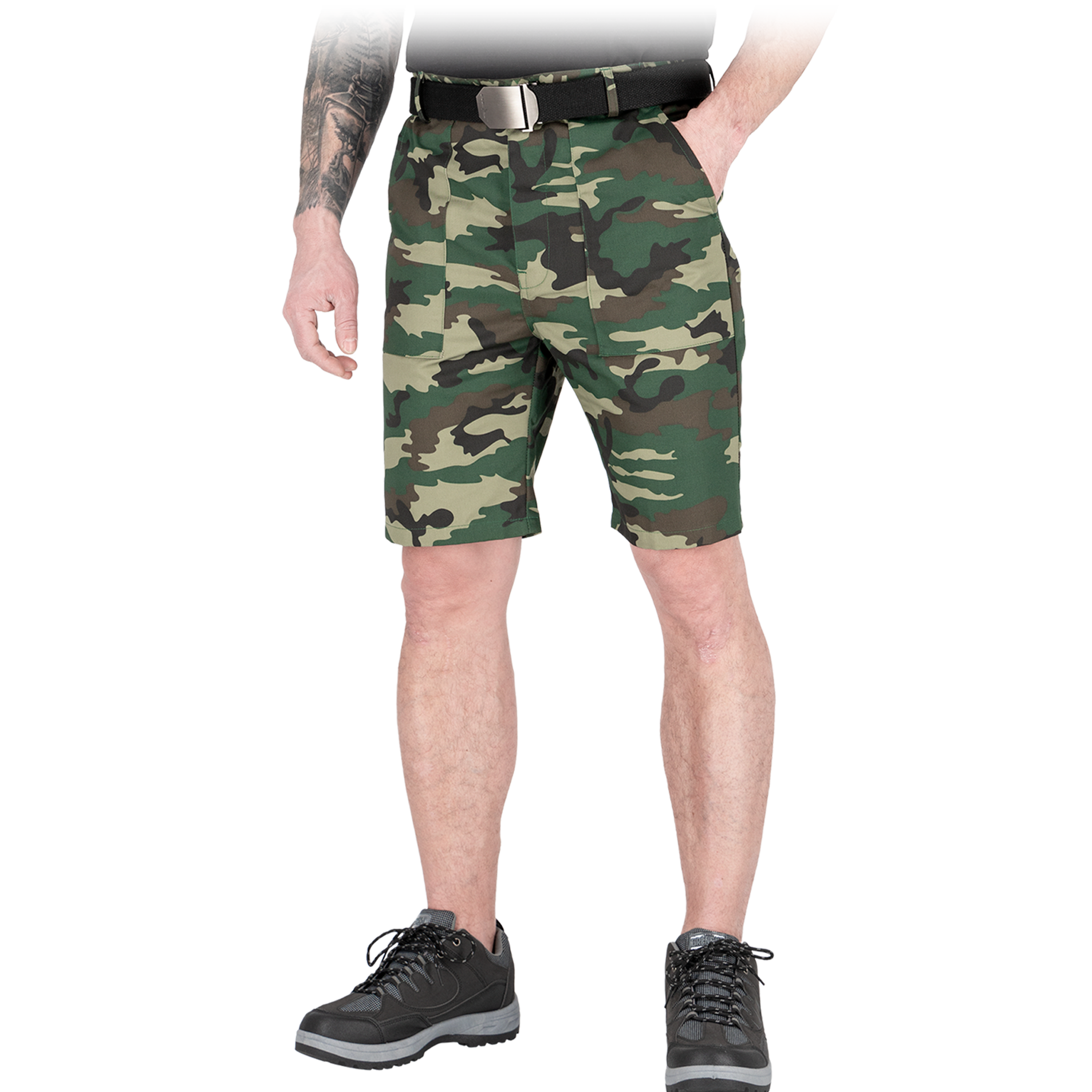 vyriški maskuojančio rašto šortai nebrangūs, tinka žvejams, medžiotojams.