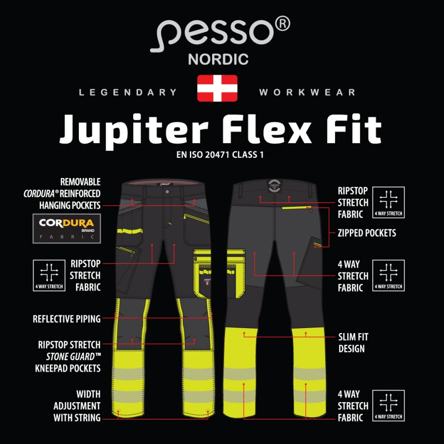 Darbo kelnės PESSO JUPITER Fit Slim 175, signalinės