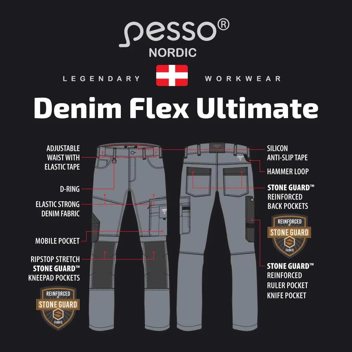 Darbo kelnės Pesso Denim Flex Ultimate Strech 155, pilkos