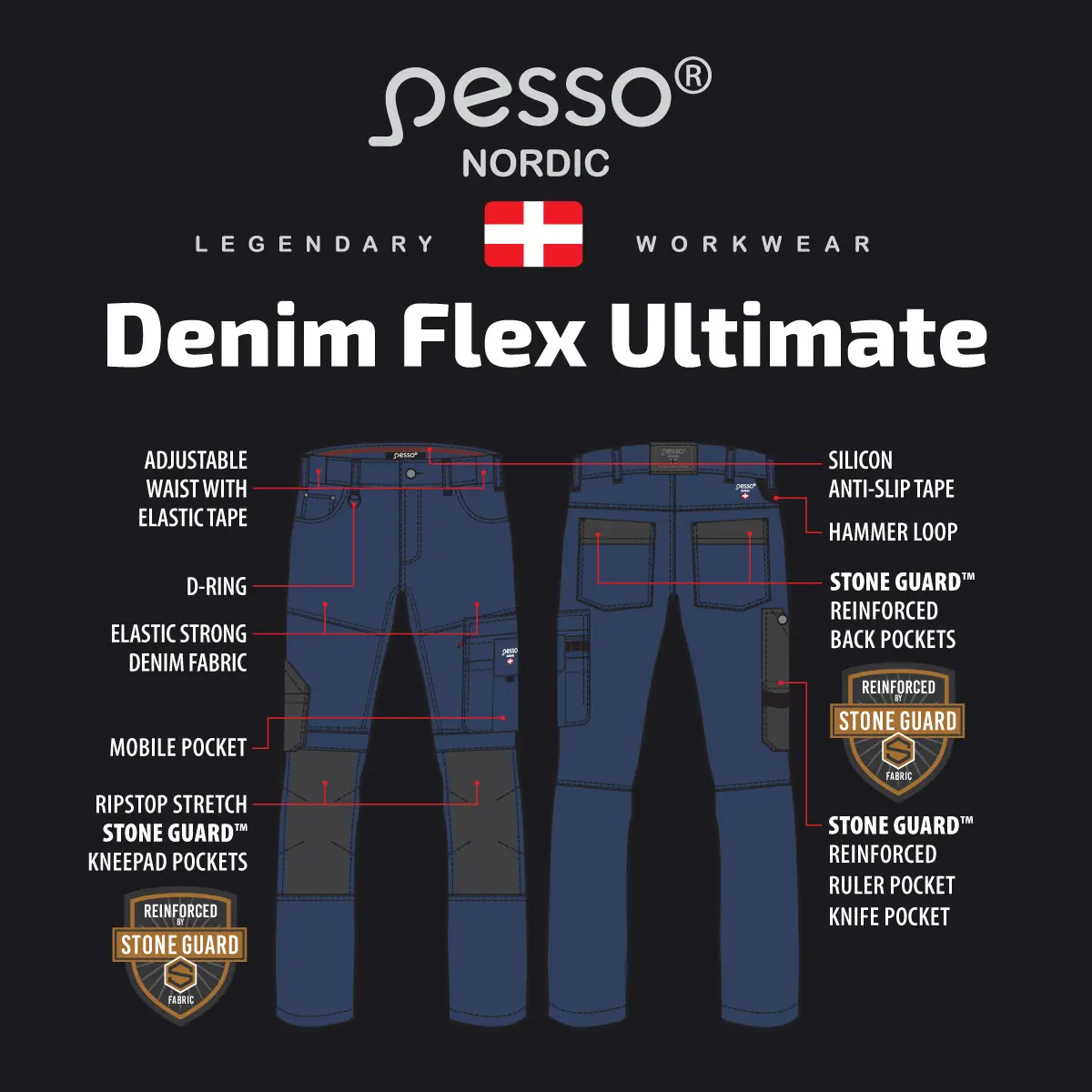 Darbo kelnės Pesso Denim Flex Ultimate Strech 155, mėlynos