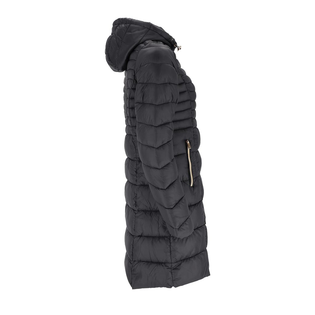 Demisezoninė universali ilga moteriška striukė GRITA, juodos spalvos