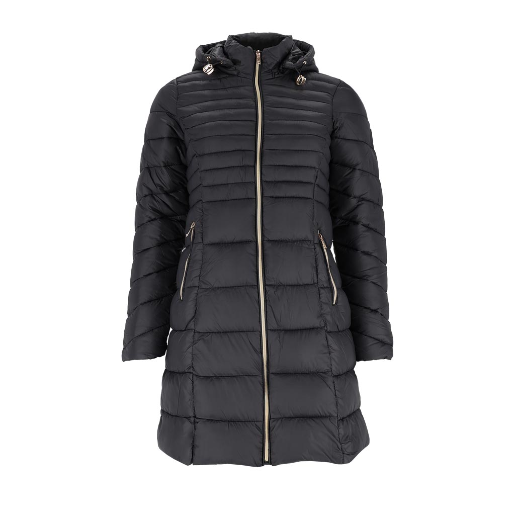 Demisezoninė universali ilga moteriška striukė GRITA, juodos spalvos