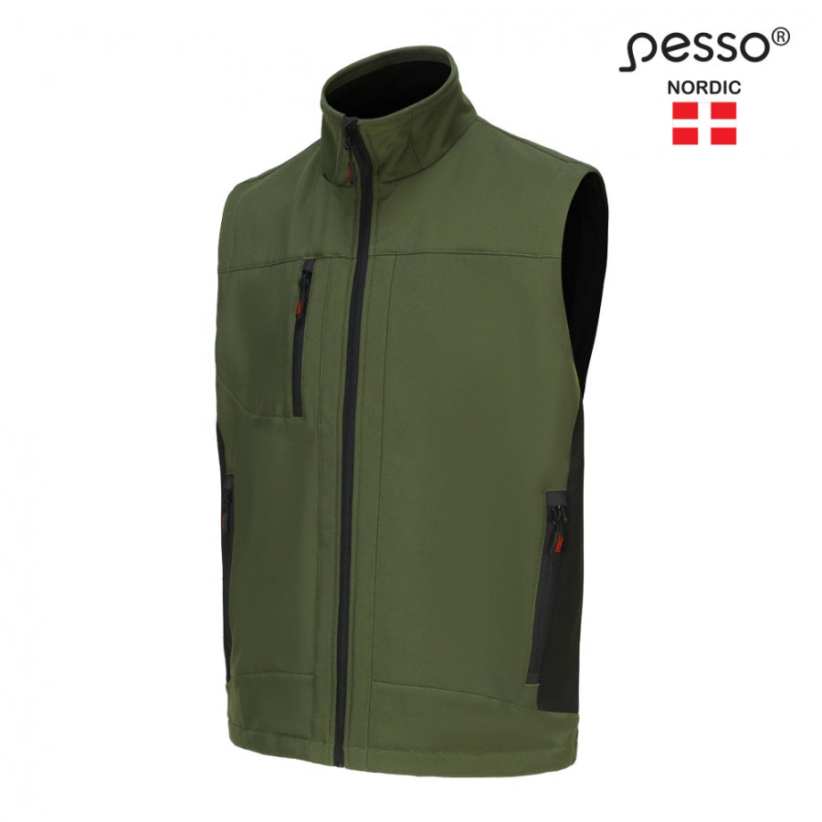 Drėgmę atstumianti, vėjui atspari, bet kvėpuojanti Softshell Pesso liemenė. Modernus patogus modelis ir 4 kryptimis tampri medžiaga, užtikrinanti maksimalų komfortą. Dvigubos siūlės, kad būtų užtikrintas didesnis patvarumas. Savybės: nepralaidi vandeniui, neperpučiama, tačiau "kvėpuojanti" darbo liemenė. Pamušalas: malonus ir švelnus fleece audinio pamušalas.
