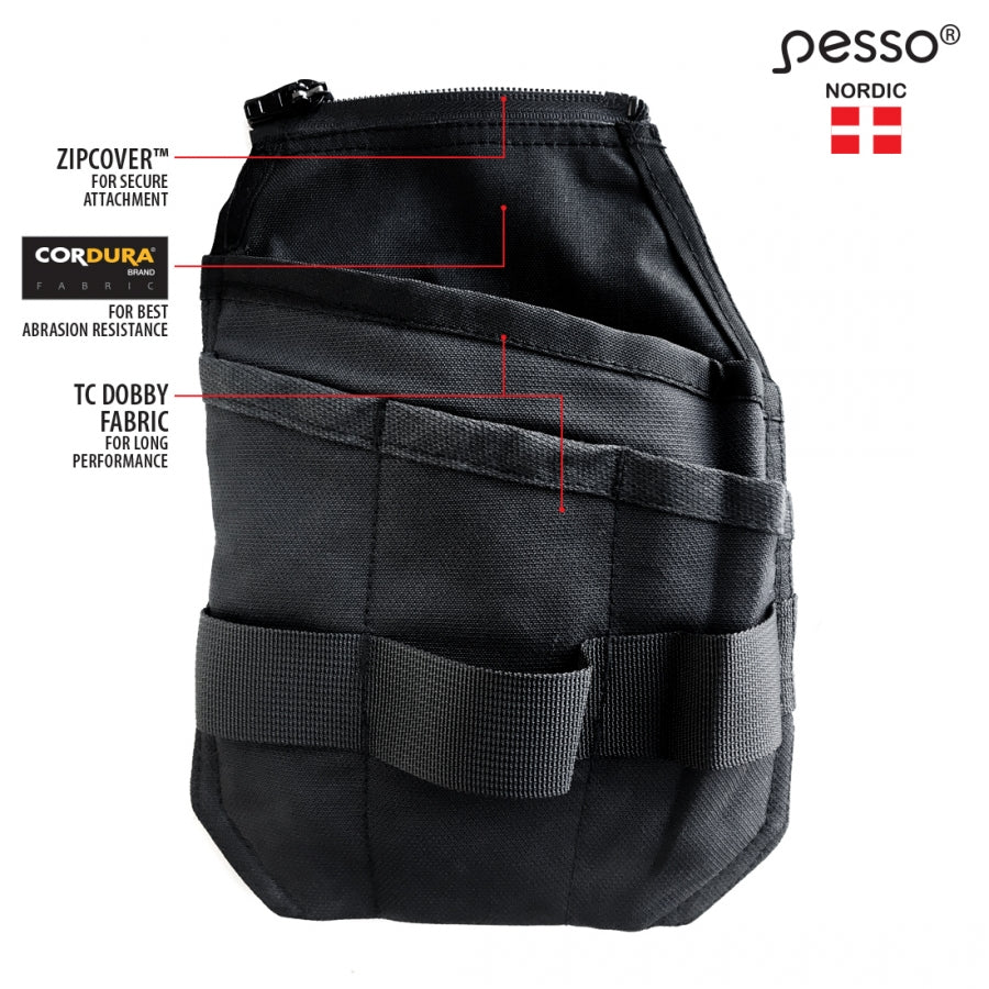 Pakabinama tūrinė kišenė įrankiams Pesso, kairė | POCKET2L  Nusegama itin tvirto poliesterio/medvilnės 88/12 TC DOBBY  ir Cordura® audinio tūrinė kišenė.  Kišenė turi kelias papildomas sekcijas. Itin talpi.