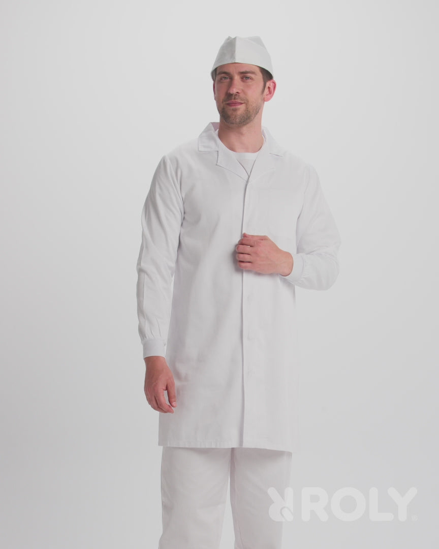 Unisex chalatas MEDERI, ilgomis rankovėmis, skirtas darbui maisto pramonėje