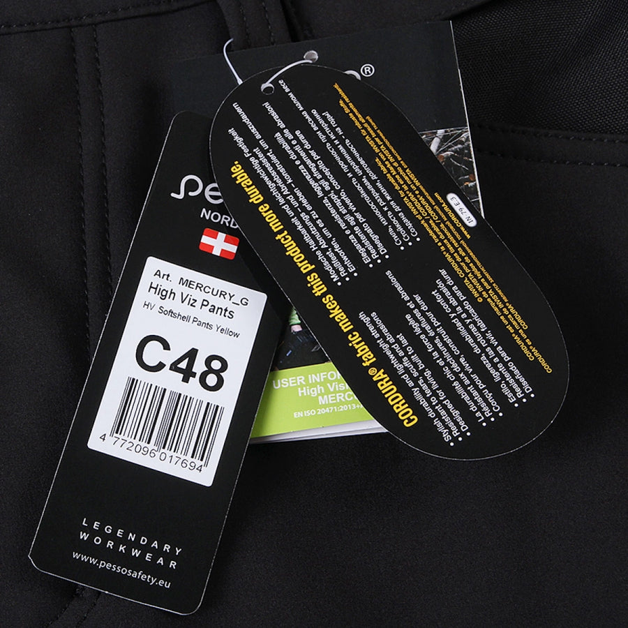 Softshell darbo kelnės PESSO MERCURY_G, juodos su ryškiomis detalėmis
