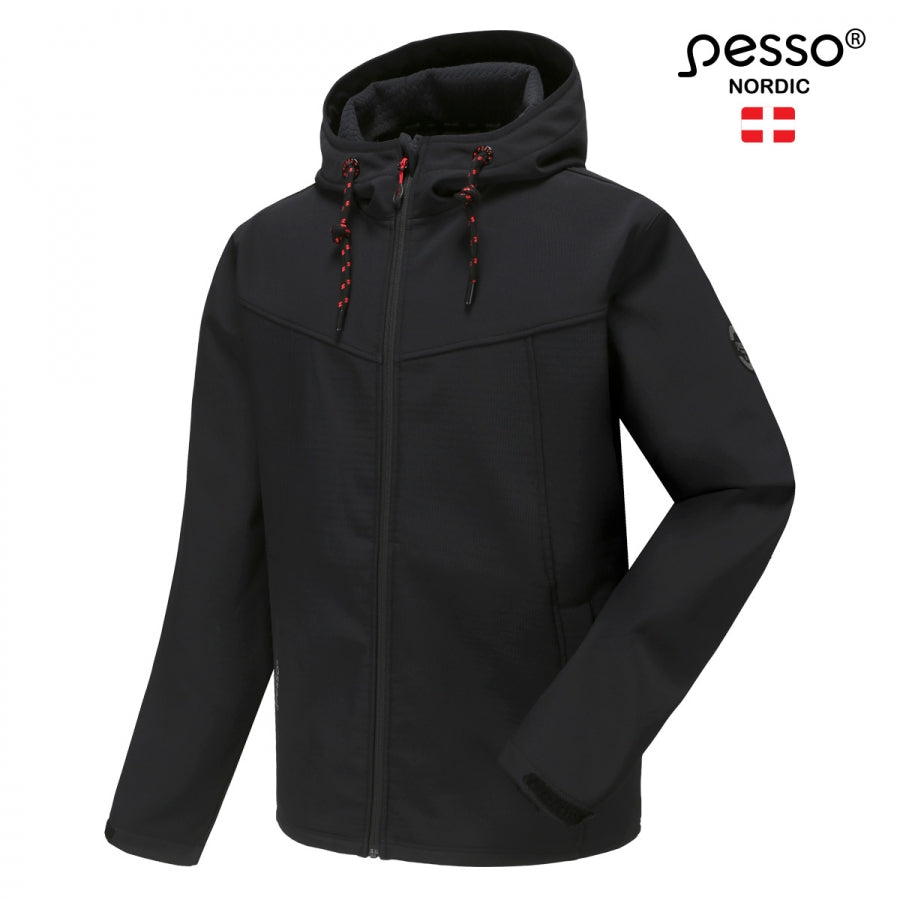 Atstumiančio drėgmę, neperpučiamo, tačiau „kvėpuojančio“ Softshell audinio demisezoninė darbo striukė Pesso Leo. Vandenį atstumiantis išorinis sluoksnis, malonus šiltas Fleece audinio vidinis sluoksnis. Unisex stiliaus – striukė tinka tiek vyrams, tiek moterims. Itin patogus judesių nevaržantis modelis. 4-WAY STRETCH - tamprus į visas keturias kryptis audinys.