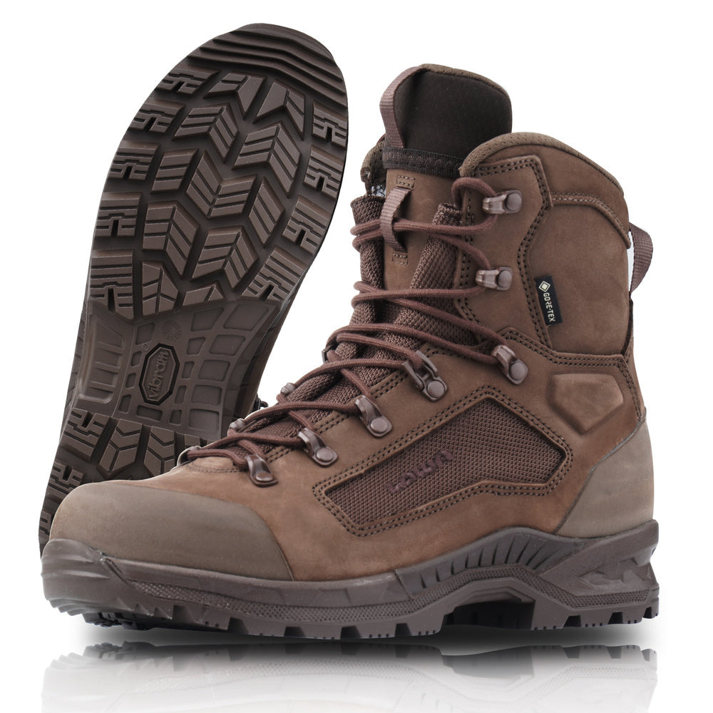 Aukštos kokybės Taktiniai batai LOWA Breacher GTX N MID – Gore-Tex, Vibram, Cordura, Tamsiai rudi