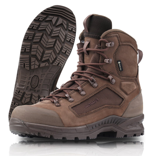 Aukštos kokybės Taktiniai batai LOWA Breacher GTX N MID – Gore-Tex, Vibram, Cordura, Tamsiai rudi