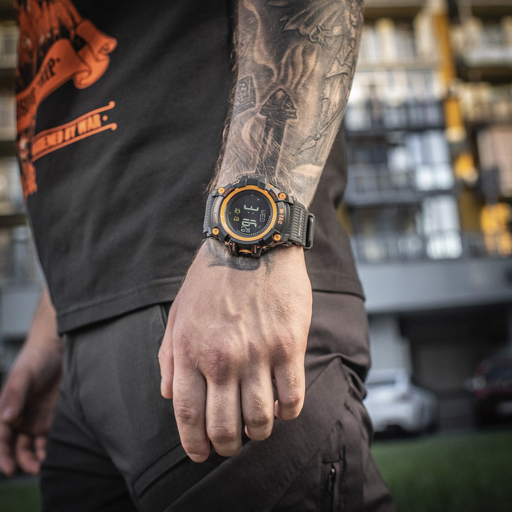 Elektroninis taktinis laikrodis M-Tac Adventure, juodos-oranžinės spalvos