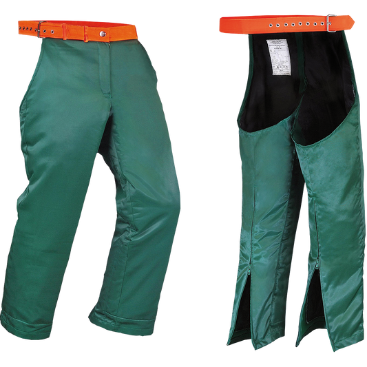 pagrindinis audinys: 60% medvilnė, 40% poliesteris nuo pjūvio įdėklas: 8 sluoksniai AVERTIC 041 DURA+ audinio: 100% PET pamušalas: ARO 100% poliesteris apsaugo kojas nuo pjovimo grandininiu pjūklu, kurio grandinės greitis yra 24 m/s užsegama užtrauktuku, paslėptu po plevele ties juosmeniu reguliuojamas dirželiu kojos su užtrauktukais ant blauzdų, kad būtų lengviau užsidėti rekomenduojama medkirčiams, grandininių pjūklų operatoriams atitinka EN13688 ir EN381-5 (2 klasė) reikalavimus