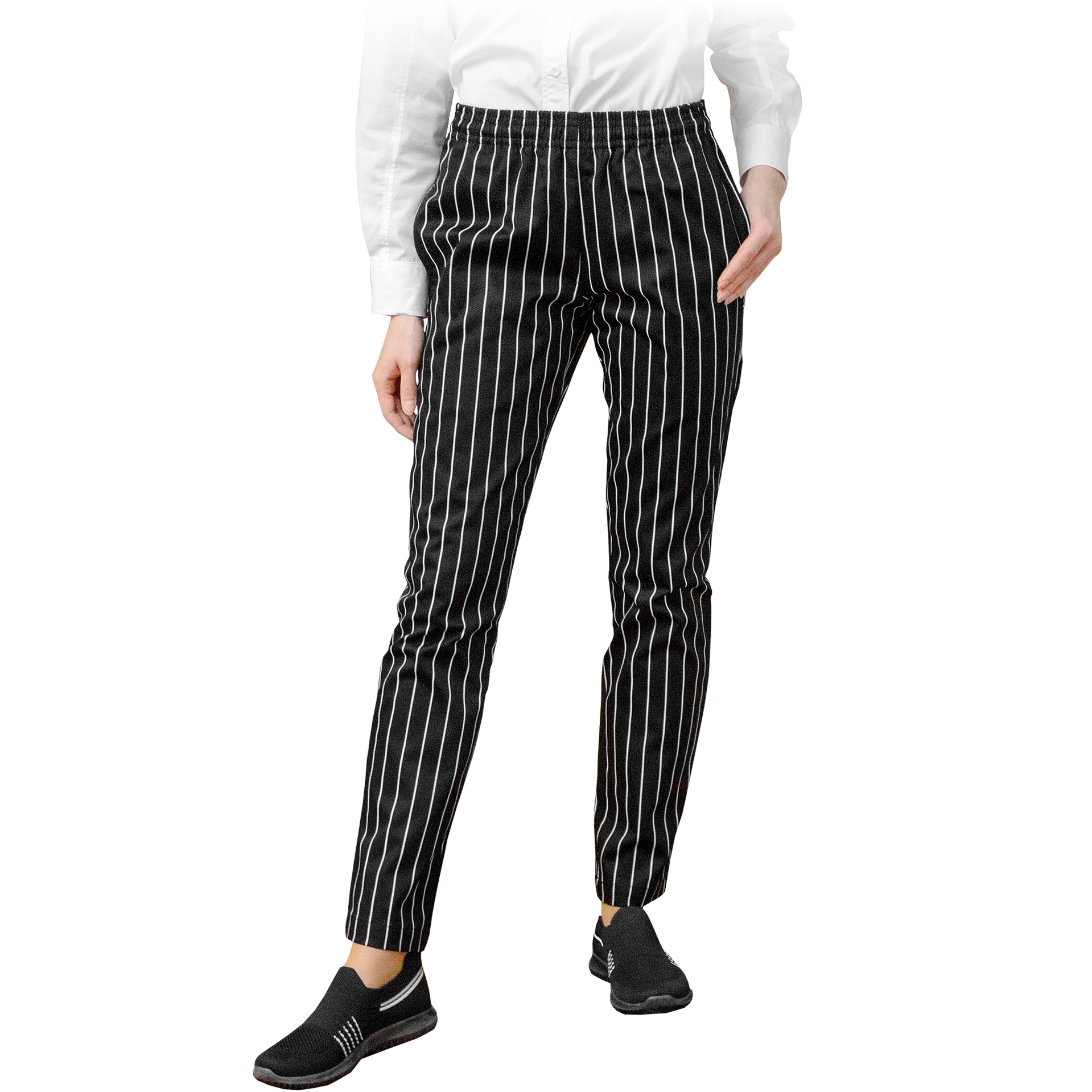 Moteriškos darbo kelnės. Rūbai padavėjoms ir virtuvės darbuotojams. Darbui su maisto gamyba.