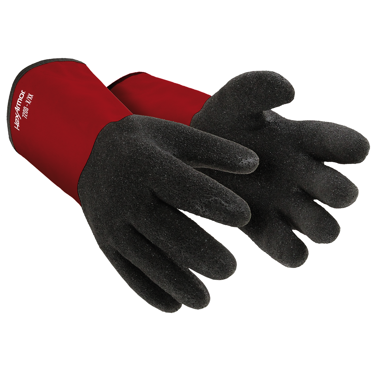HexArmor skysčiams / chemikalams atsparios pirštinės.  pailginta manžetė leidžia lengvai nuimti pirštinę geras sukibimas sausomis ir šlapiomis sąlygomis pilnas atsparumas pjovimui Tekstūruotas PVC užtikrina geresnį sukibimą ir atsparumą dilimui cheminis atsparumas metanoliui, natrio hidroksidui 40% ir sieros rūgščiai 96% Atitinka EN388 (atsparumo lygiai: 4 X 4 2 D) ir EN420