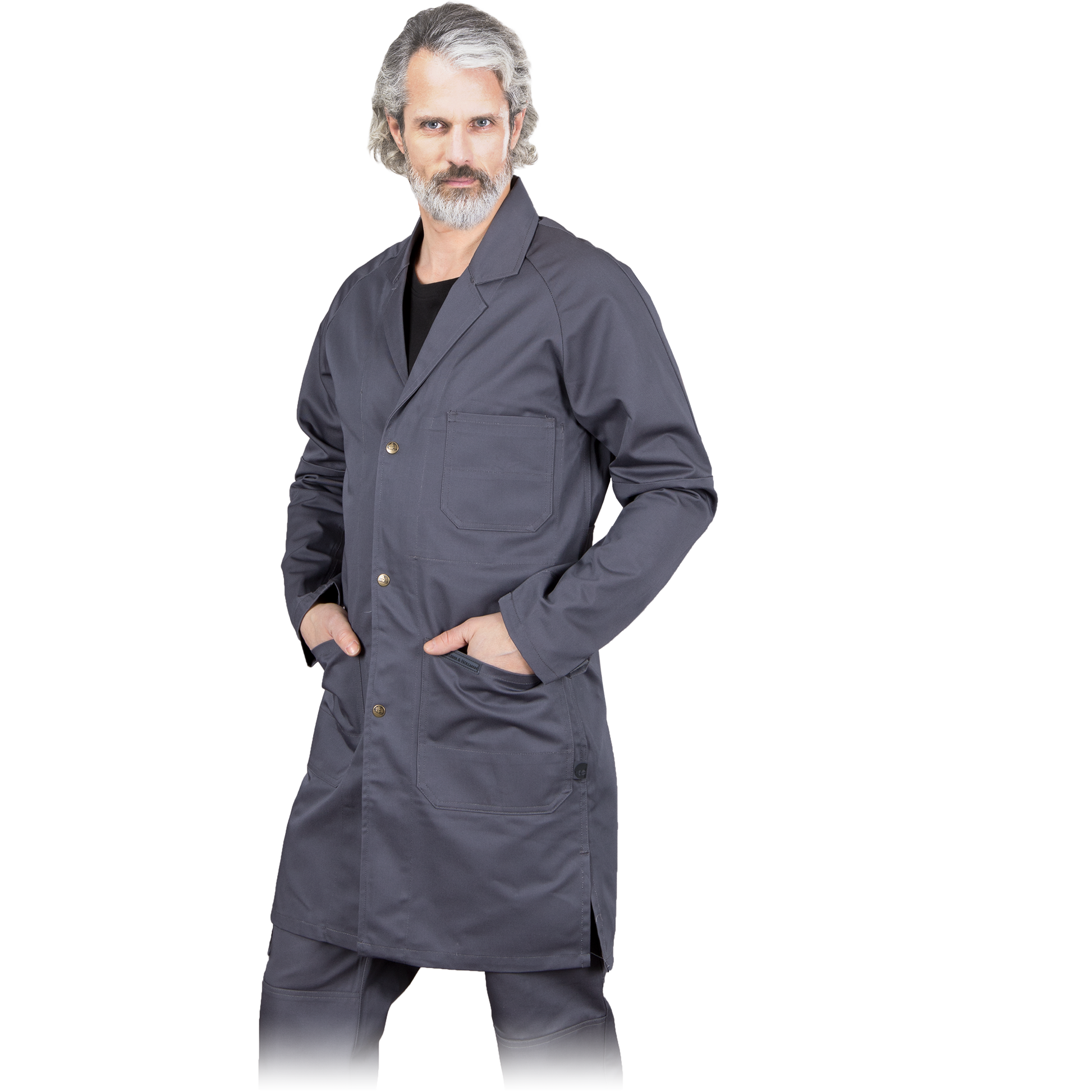 Darbinis švarkas patogiam darbui gamyboje