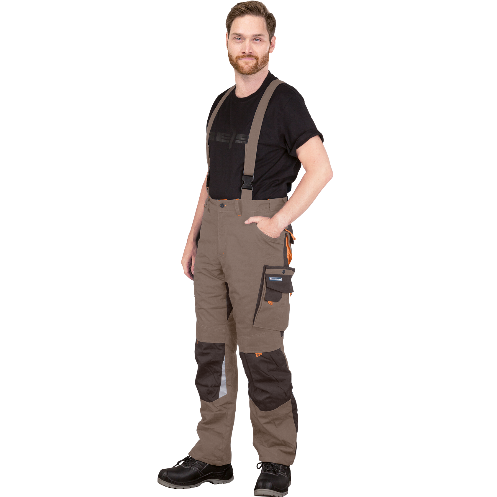 Aukštos kokybės darbo kelnės su petnešomis. Šis pašiltintas puskombinezonis gali būti naudojamas darbui šalto sezono metu.