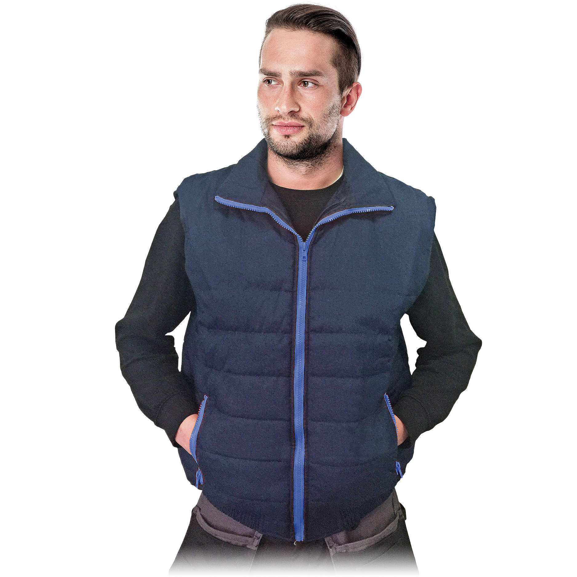 Pašiltinta vyriška darbinė liemenė. Demisezoninė liemenė su įmonės logotipu