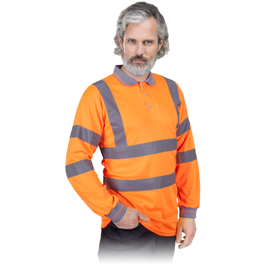 Signaliniai polo marškinėliai ilgomis rankovėmis. atitinka EN ISO 20471 (3 klasė) ir EN13688 reikalavimus