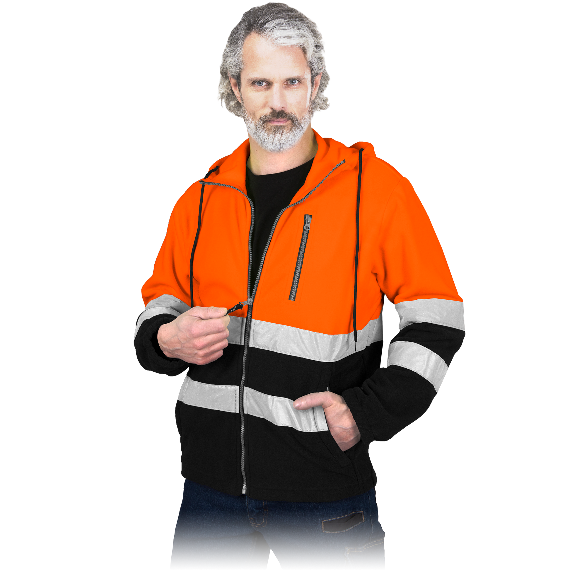 Signaliniai džemperiai su kapišonu vairuotojams, transporto sektoriaus darbuotojams, sandėlininkams, krovėjams, operatoriams.