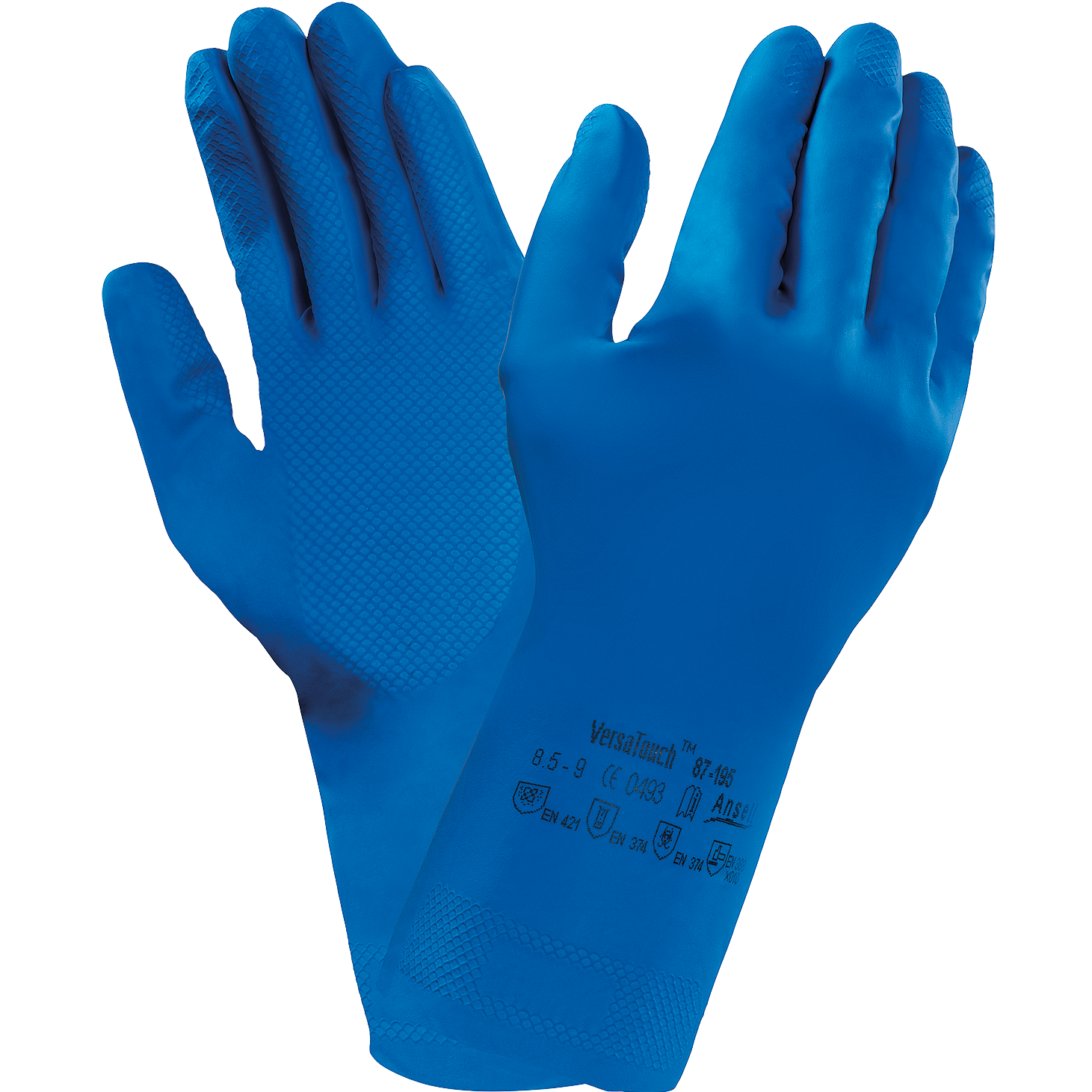 Medžiaga: 100% natūrali guma Vidinis paviršius padengtas medvilnės dulkėmis Tinkamos kontaktui su maisto produktais Grublėtas išorinis paviršius geresniam sukibimui Didelis atsparumas plovikliams ir dezinfekcinėms priemonėms Atitinka EN420, EN388, EN374-1, EN374-5, EN421 standartus