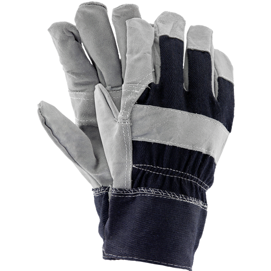 darbo pirstines is skeltos karves odos. su melyna spalva