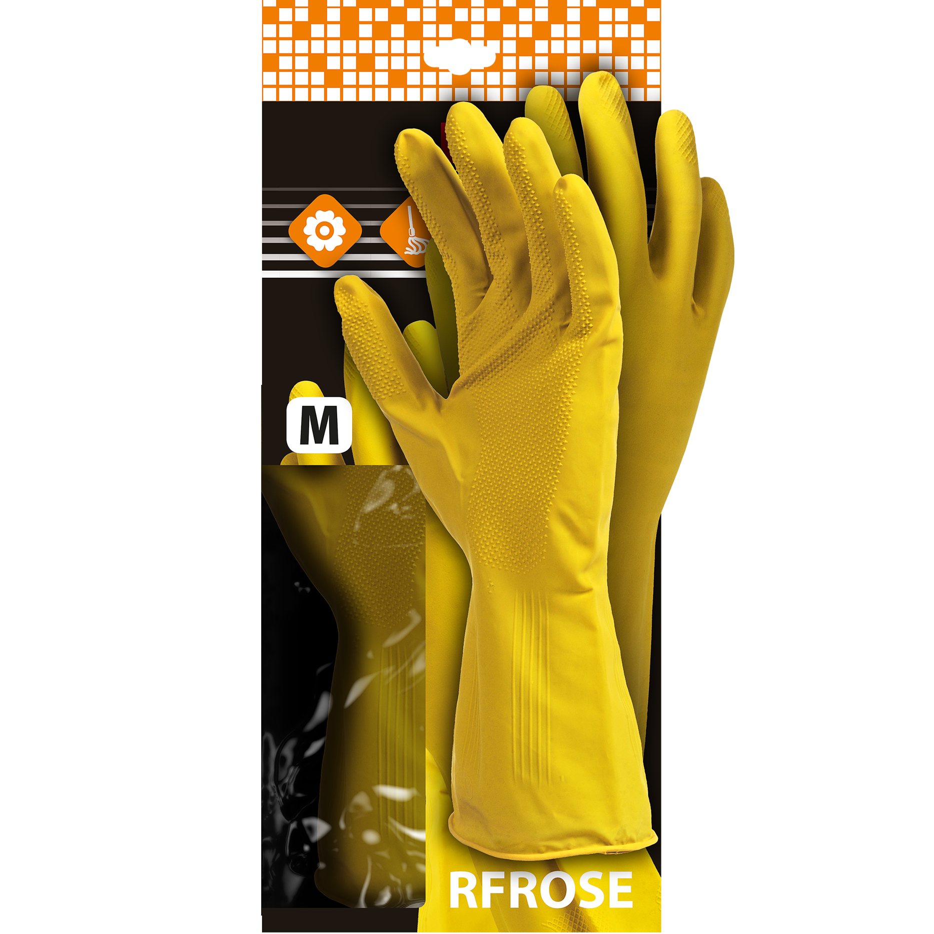 Medžiaga: 100% natūrali guma Vidinis paviršius padengtas medvilnės dulkėmis Grublėtas išorinis paviršius geresniam sukibimui Atsparios išsitampymui Didelis atsparumas plovikliams ir dezinfekcinėms priemonėms Atitinka EN420 standartą