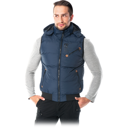 Šilta vyriška liemenė darbui bei laisvalaikiui. Dygsniuota, su kapišonu.