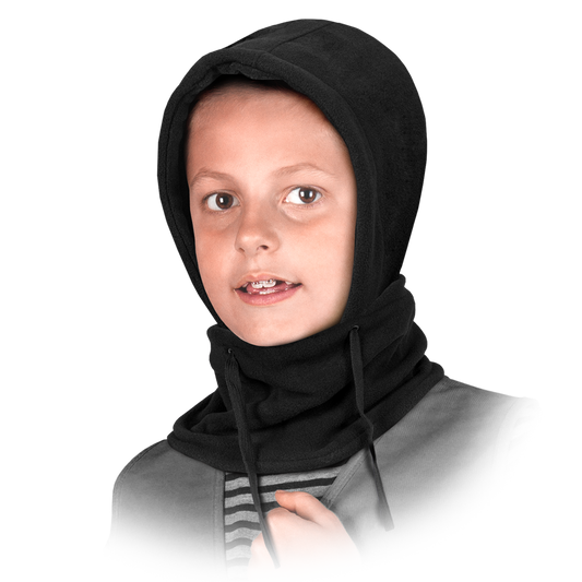 Warm children's fleece hood with neck muff HOOD KIDS, black