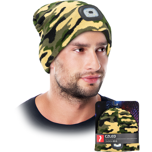 Knitted hat C-LED with LED light, camouflage pattern