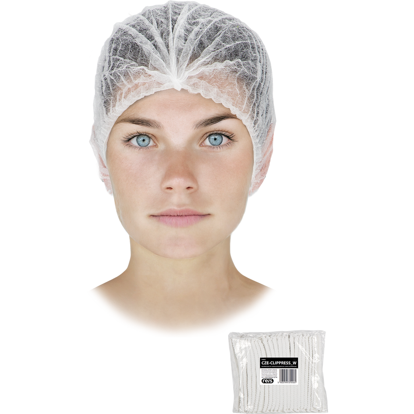 Vienkartinės kepurėlės CLIPPRESS WHITE (100 vnt.), baltos spalvos