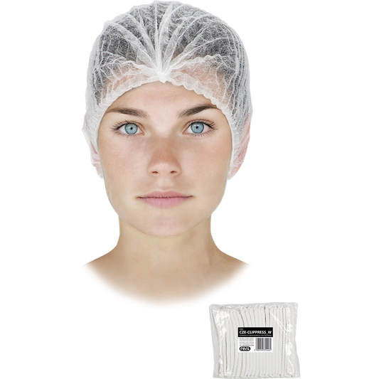 Vienkartinės kepurėlės CLIPPRESS WHITE (100 vnt.), baltos spalvos