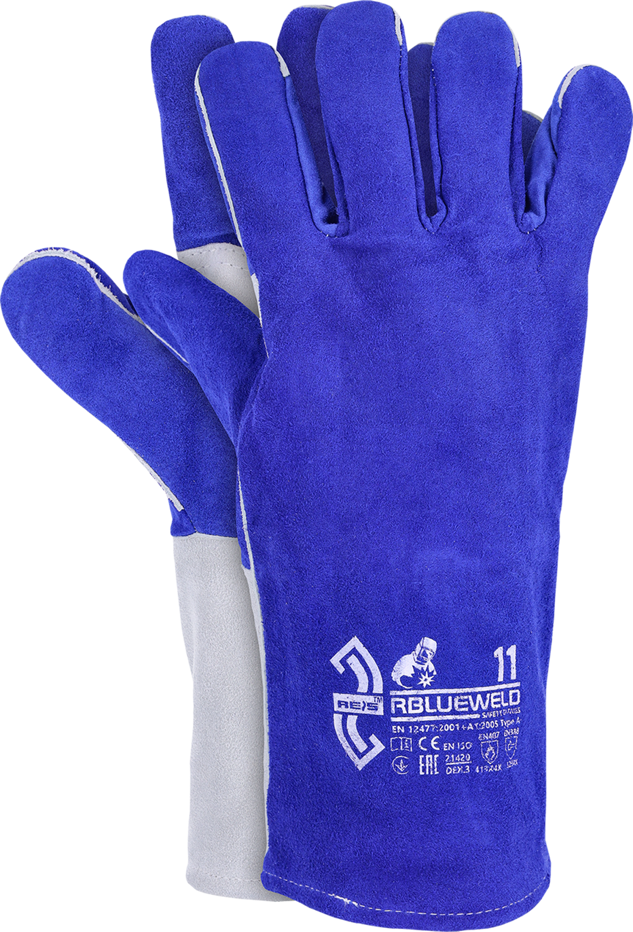 Suvirinimo pirštinės iš verstos galvijų odos INDIANEX WELD BLUE  – Type A (35 cm)