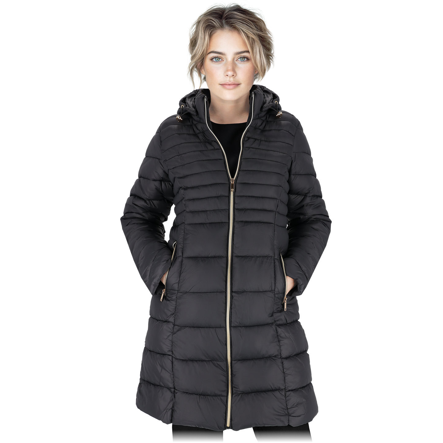 Demisezoninė universali ilga moteriška striukė GRITA, juodos spalvos