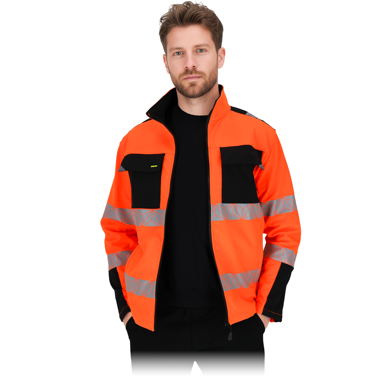 Patogus kokybiškas darbo švarkas PRIZMA, iš tampraus 4-way stretch audinio, oranžinės spalvos