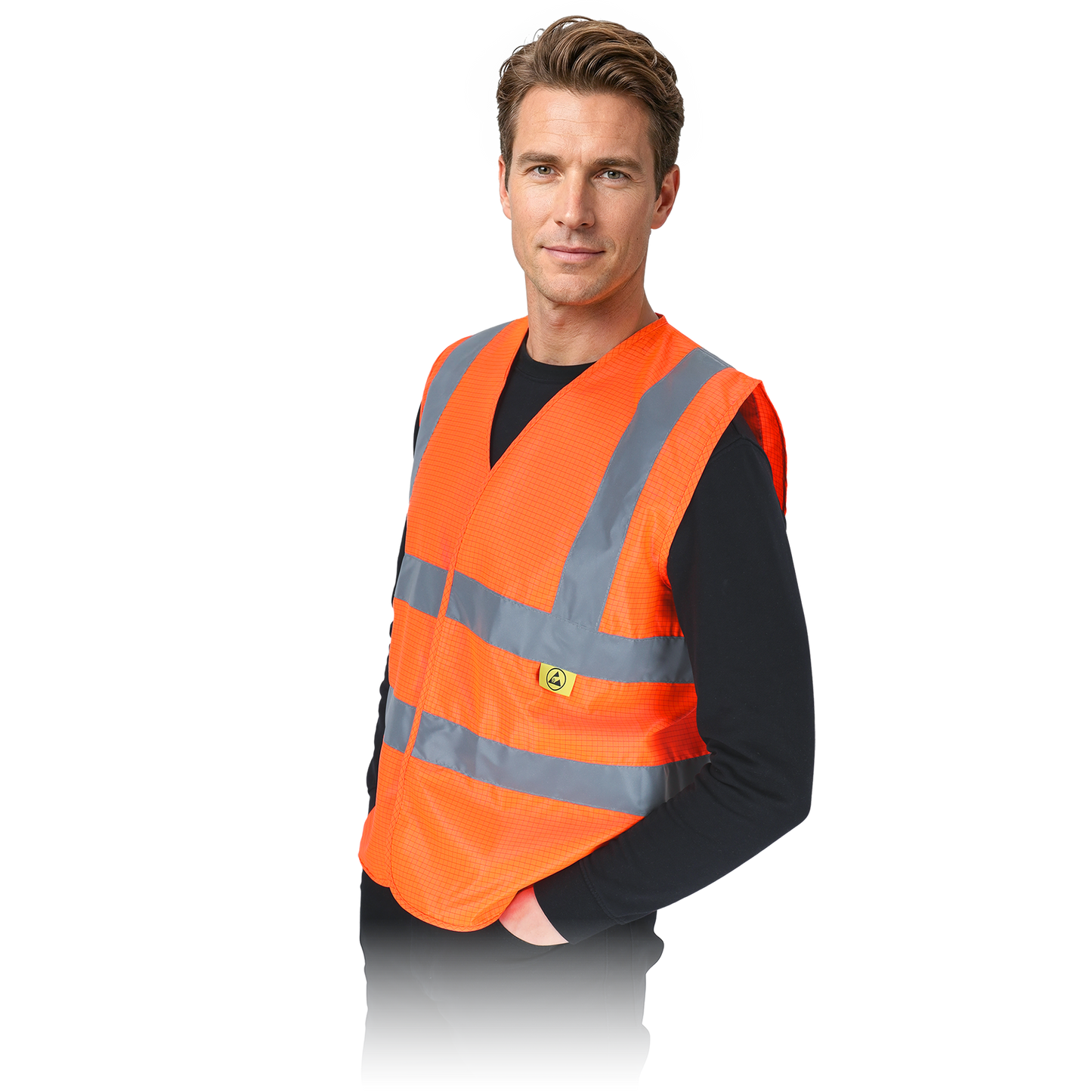 Antistatinė įspėjamoji liemenė su atšvaitais KOS ESD, oranžinės spalvos